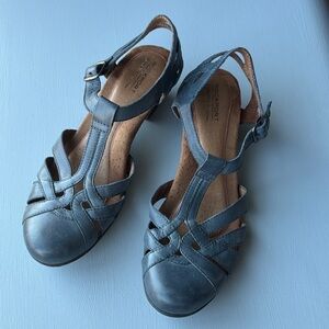 Rockport Leather T-Strap Sandals – Blue Gray